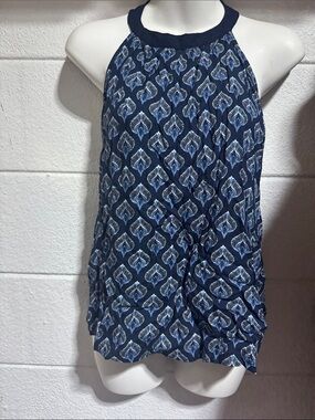 Roxy Navy Halter Camisole with Light Blue Leaf Print